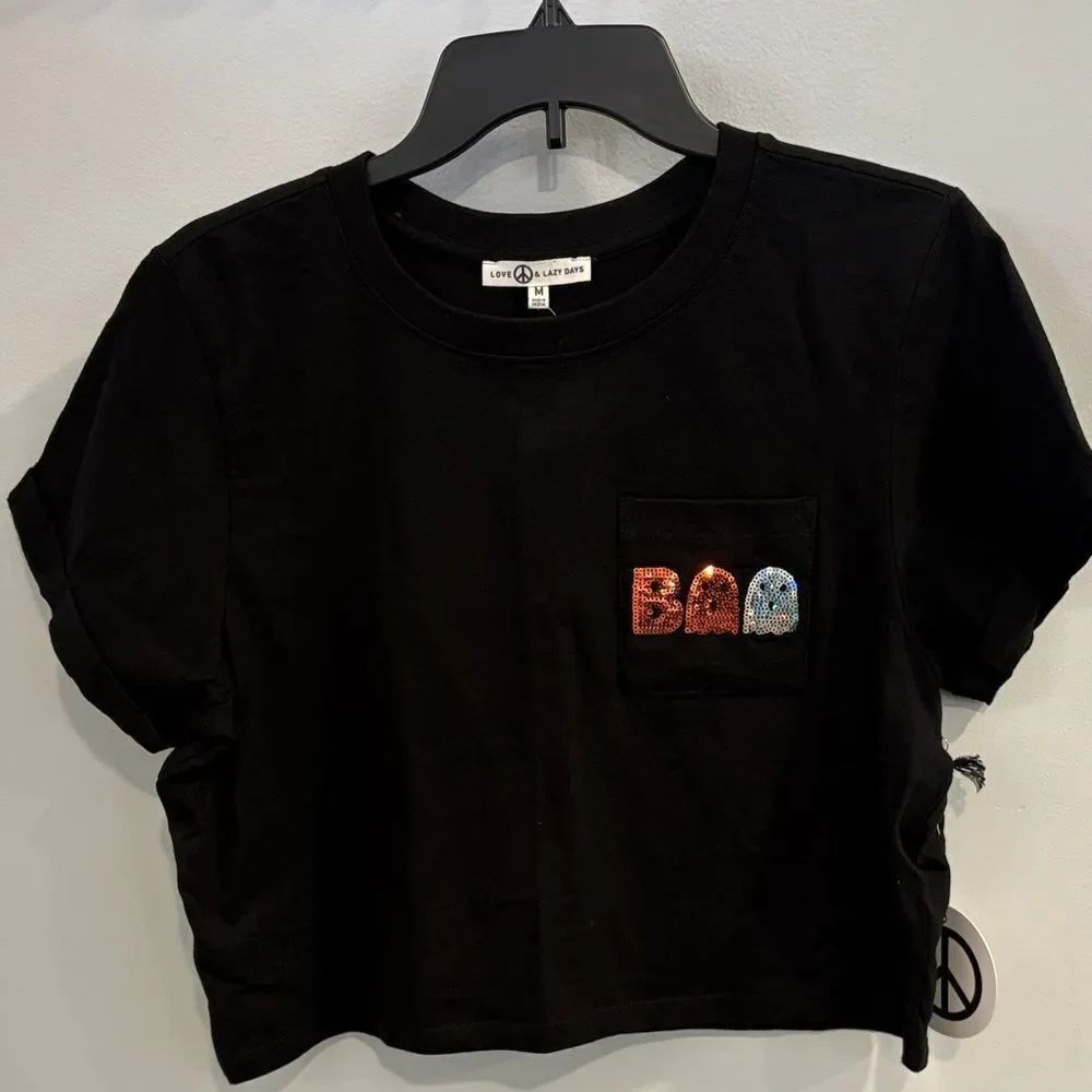Black Short Sleeve Cropped Tee Halloween